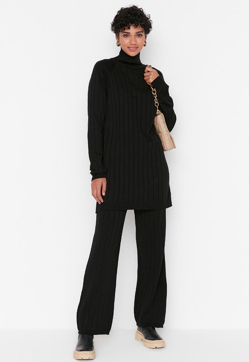 Trendyol - Modest poloneck knit two-piece set - black