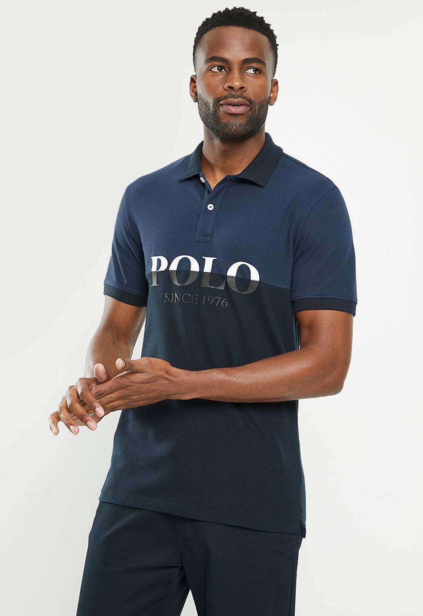 POLO - Mens colour block logo short sleeve golfer - mid blue