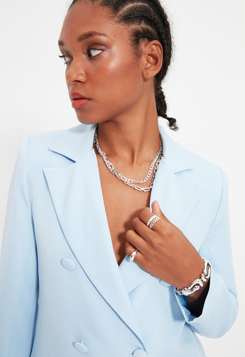 Trendyol - Double-breasted blazer - light blue