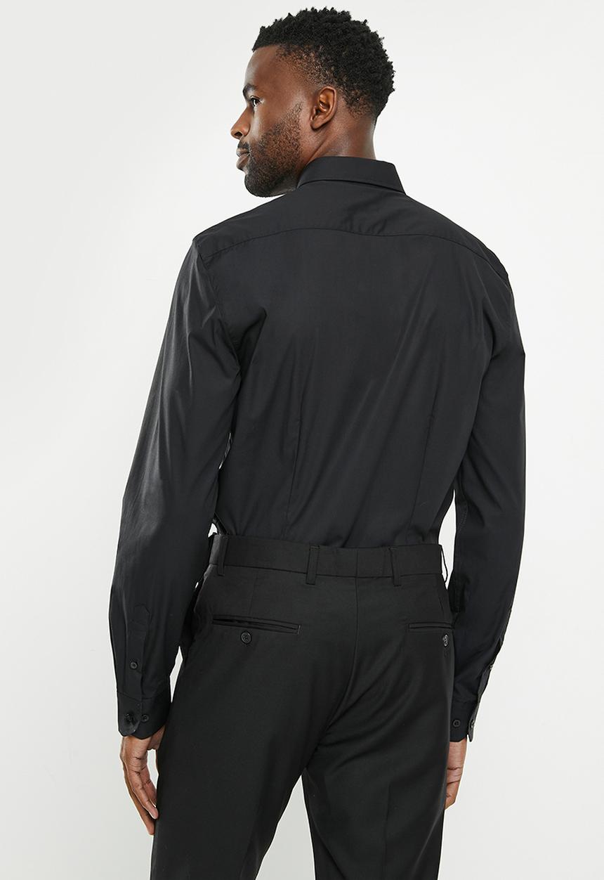 POLO - Mens slim stretch long sleeve shirt - black
