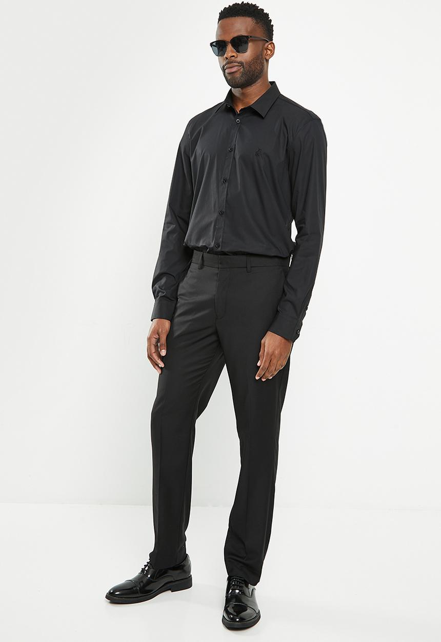 POLO - Mens slim stretch long sleeve shirt - black