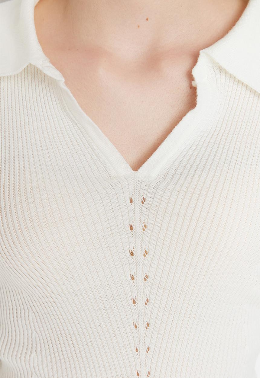 Trendyol - Collar knit top - ecru
