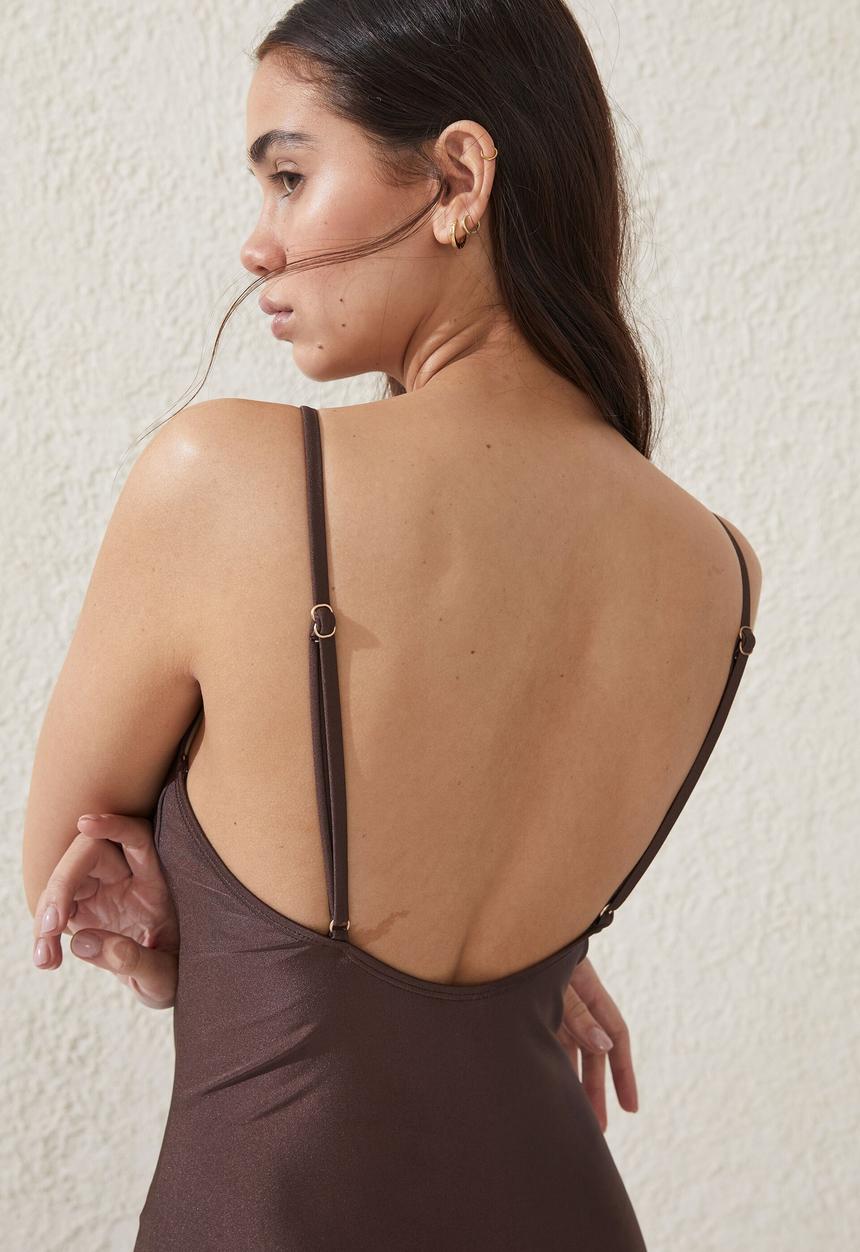 Cotton On - Thin strap scoop one piece full - brownie shimmer