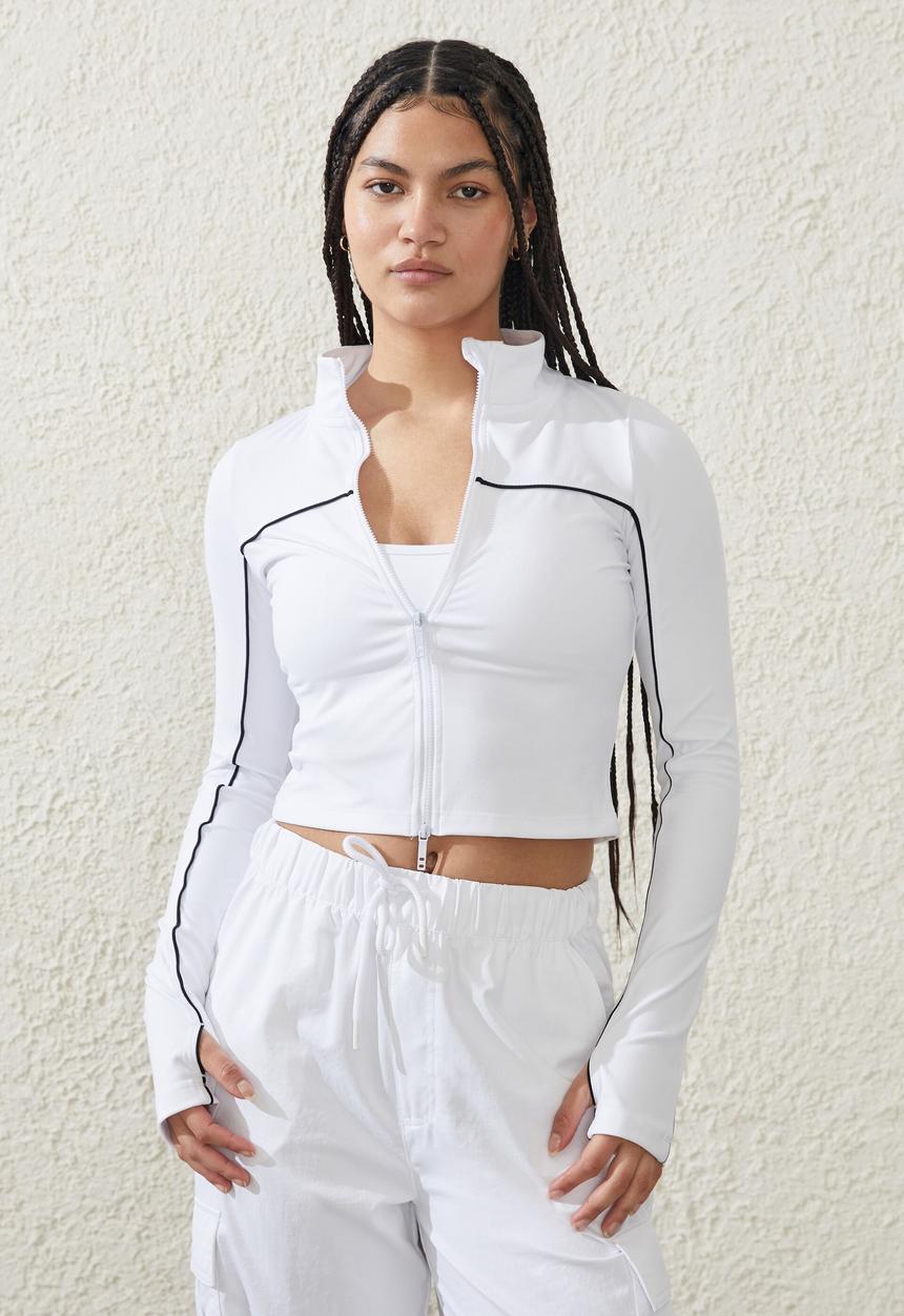 Cotton On - Ultra soft zip through long sleeve - white & black