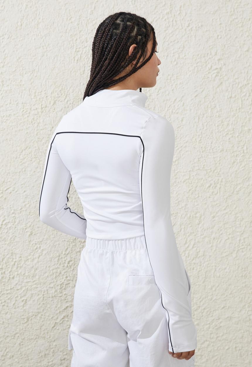 Cotton On - Ultra soft zip through long sleeve - white & black