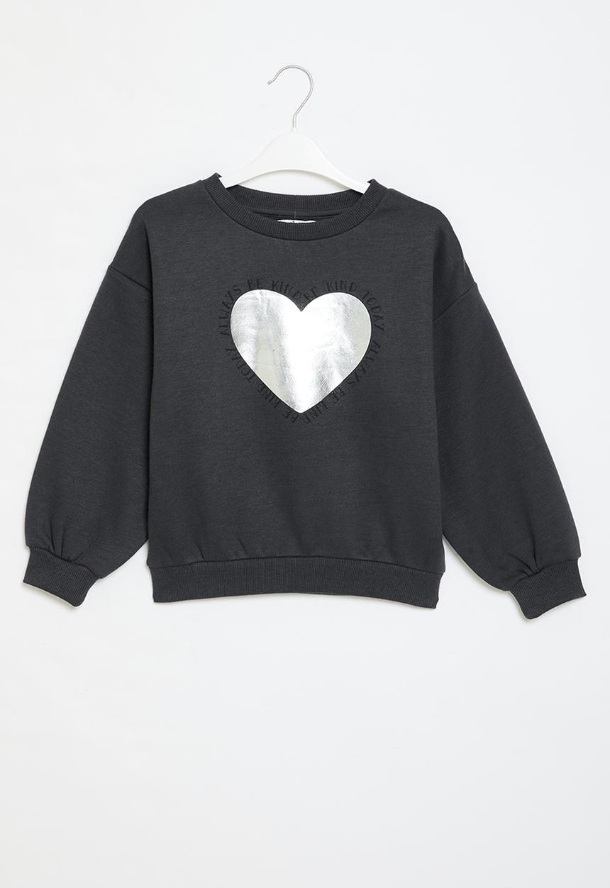 MINOTI - Girls basic be kind fleece crew - charcoal 