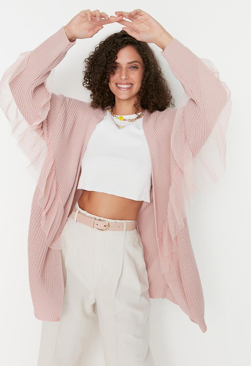 Trendyol - Ruffle sleeve cardigan - powder pink