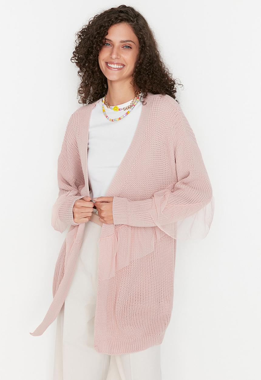 Trendyol - Ruffle sleeve cardigan - powder pink