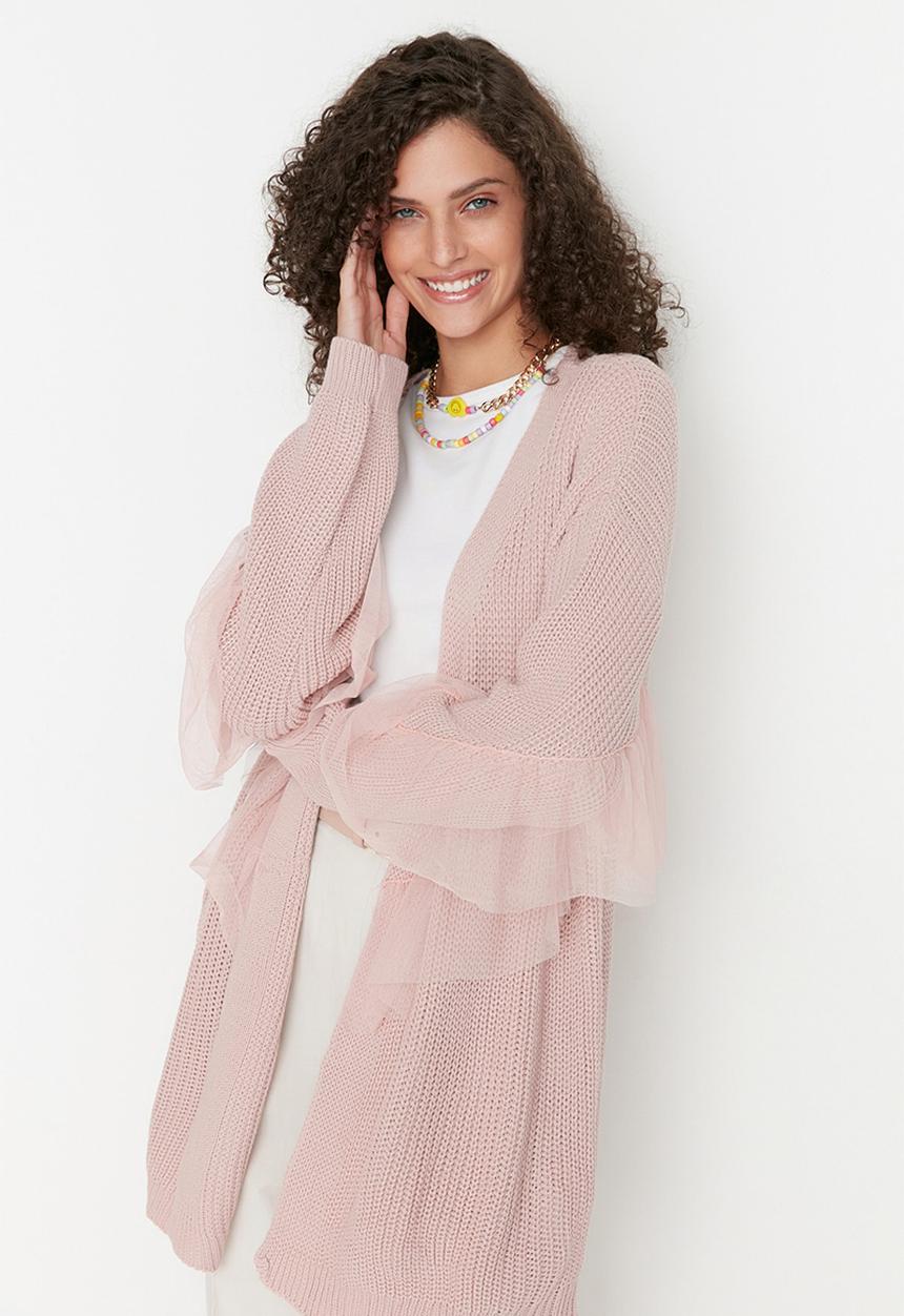 Trendyol - Ruffle sleeve cardigan - powder pink