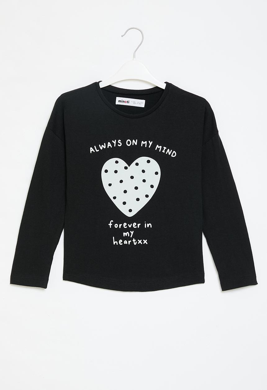 MINOTI - Girls basic on my mind graphic long sleeve top - black 