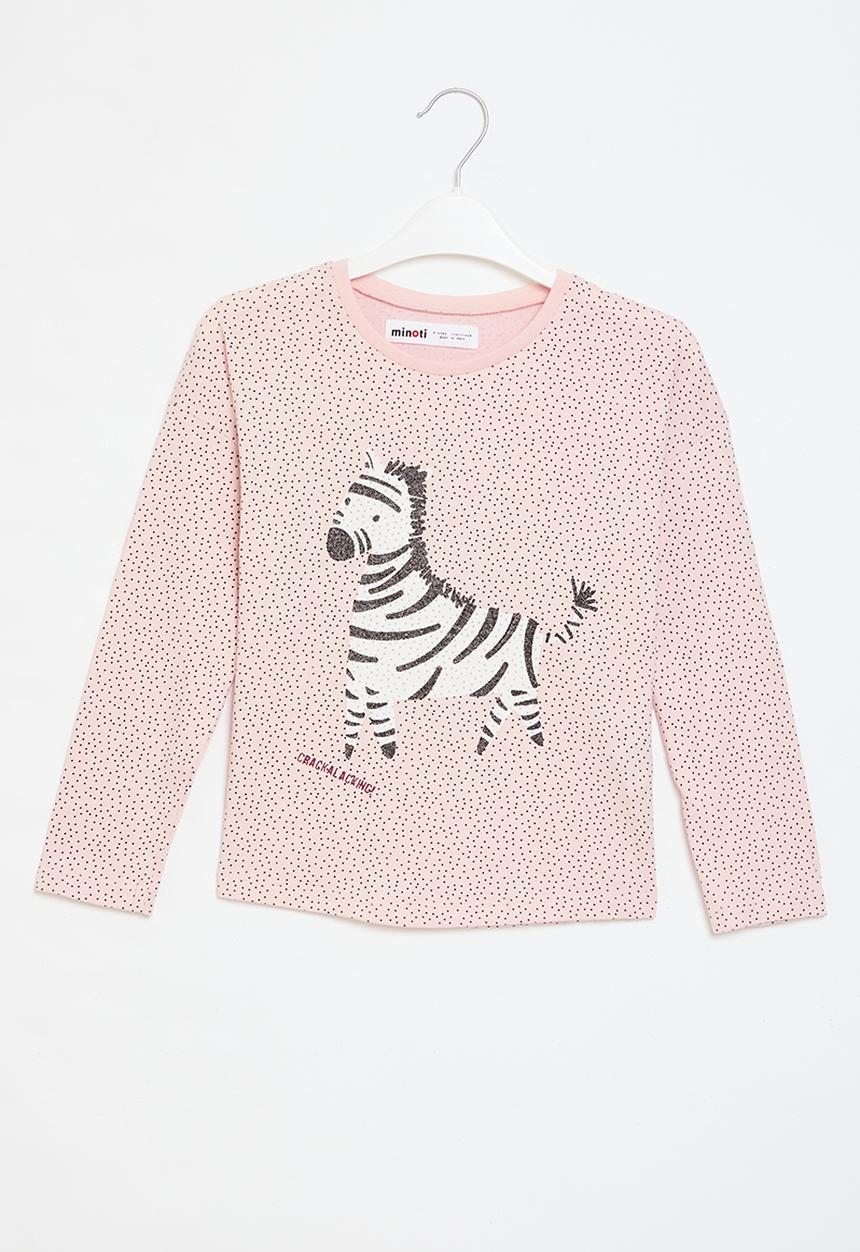 MINOTI - Girls basic zebra spotty graphic long sleeve top - pink