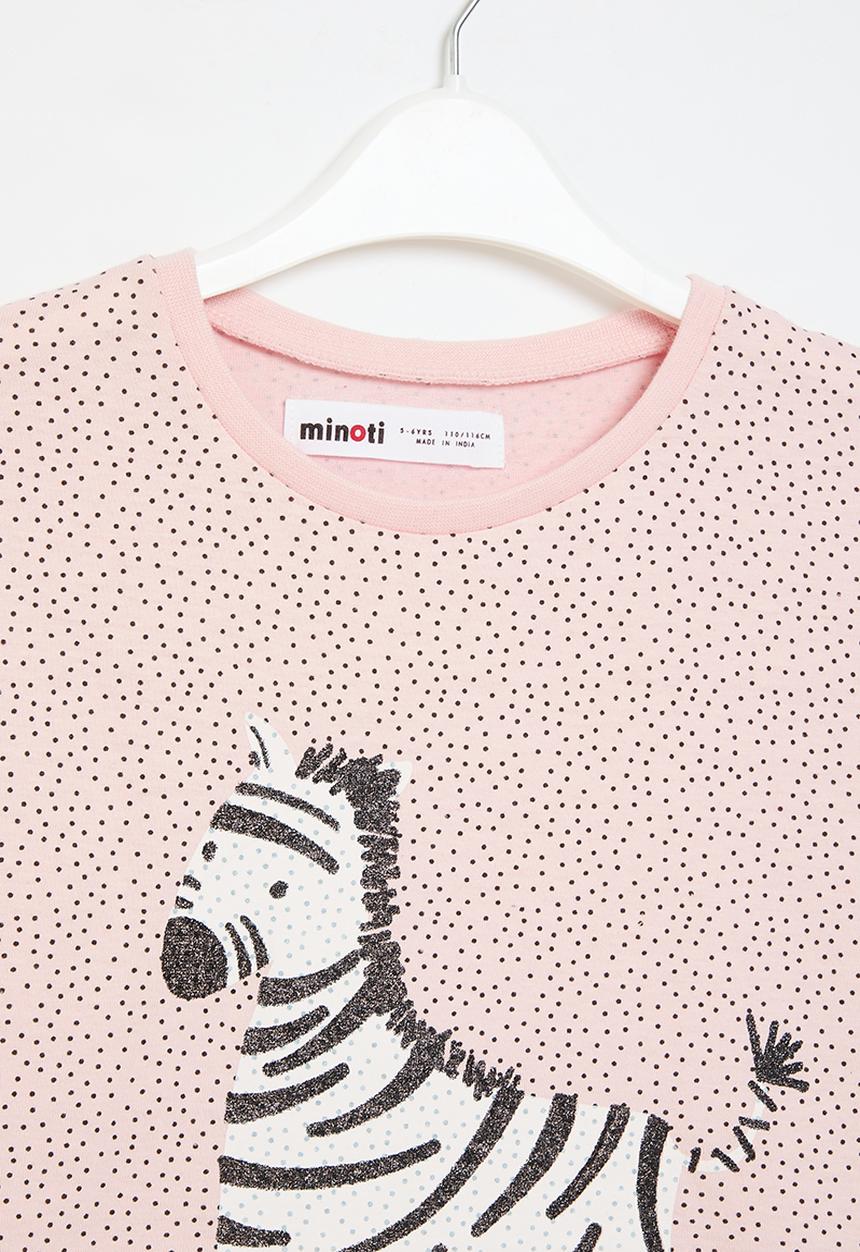 MINOTI - Girls basic zebra spotty graphic long sleeve top - pink