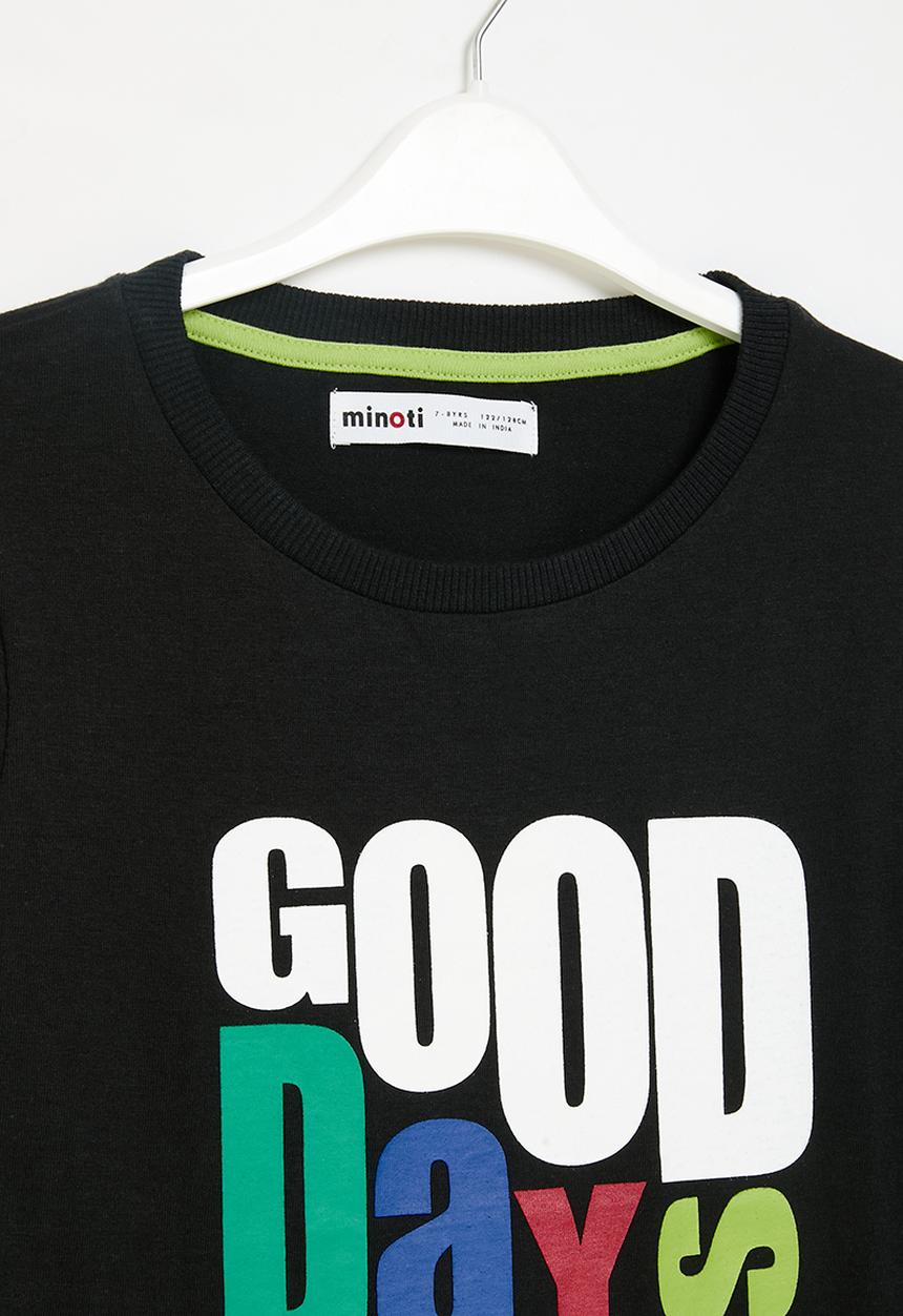 MINOTI - Boys basic good days drop hem top - black 