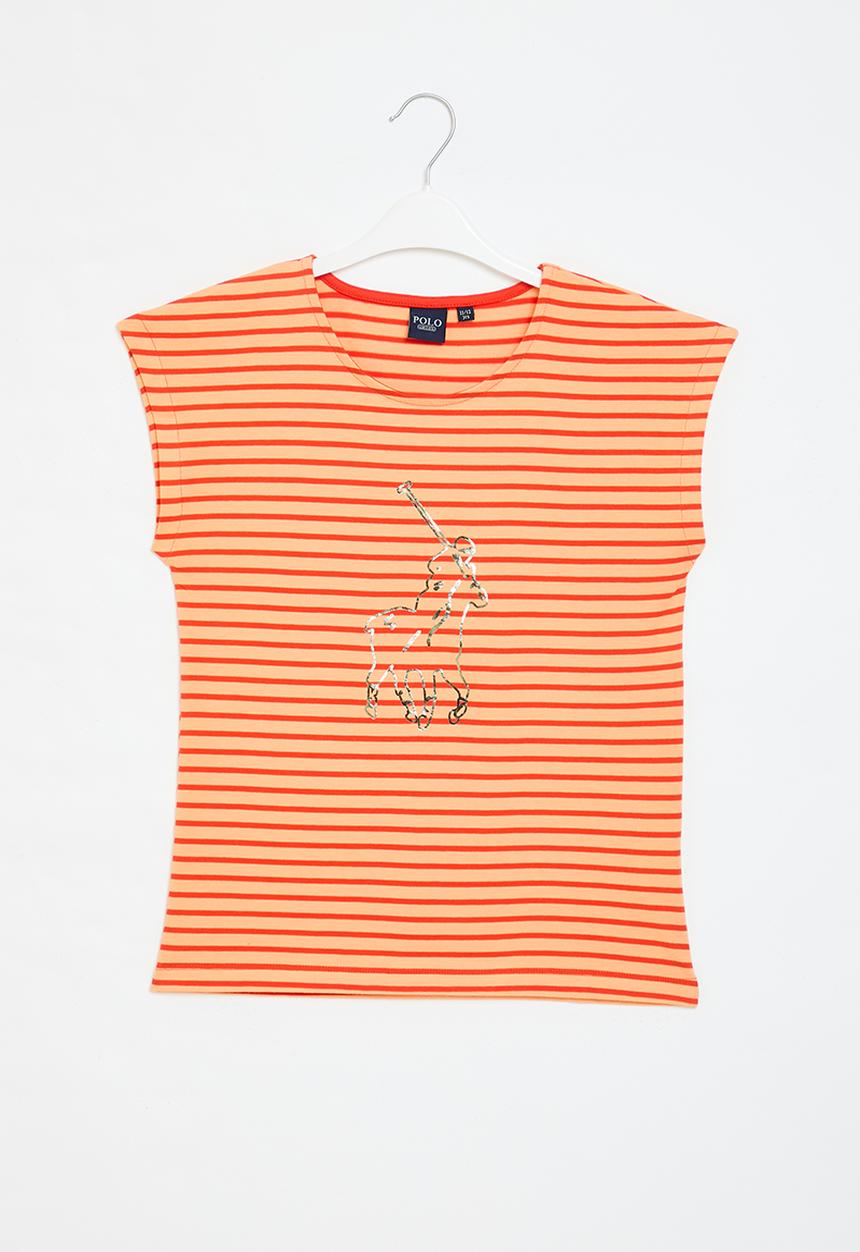 POLO - Girls jade striped tee - sunset