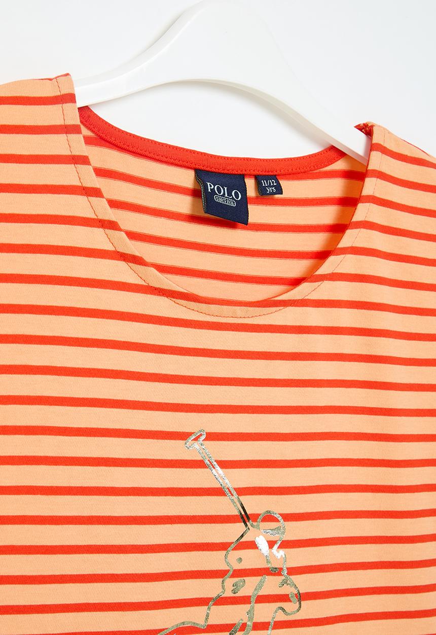 POLO - Girls jade striped tee - sunset