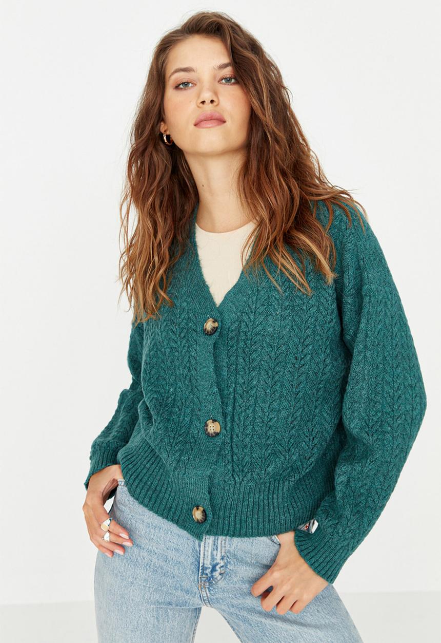 Trendyol - Button down relaxed cardigan - petrol