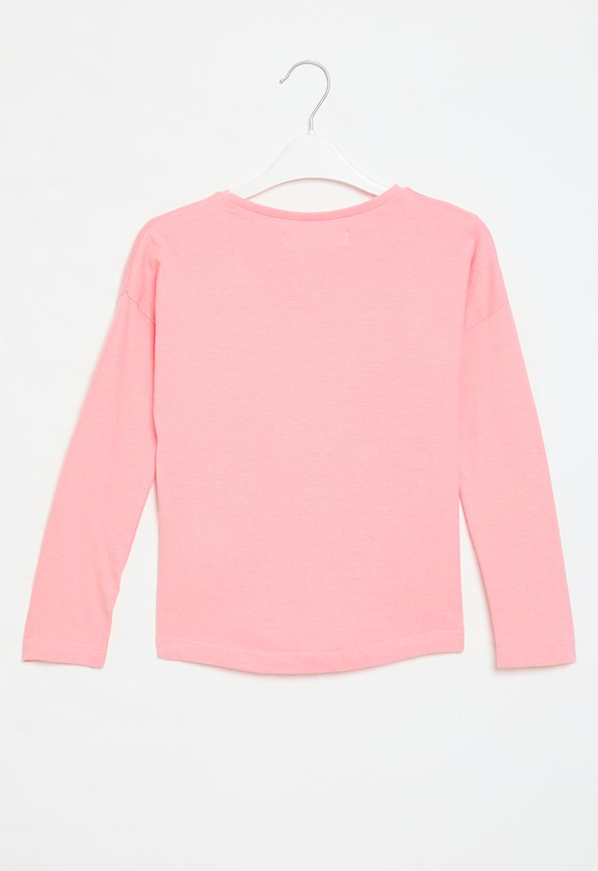 MINOTI - Girls basic good vibe graphic long sleeve top - pink