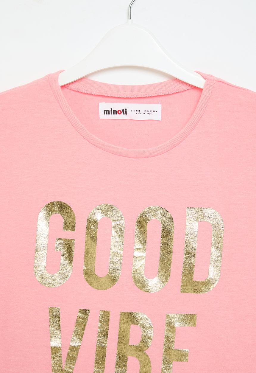 MINOTI - Girls basic good vibe graphic long sleeve top - pink