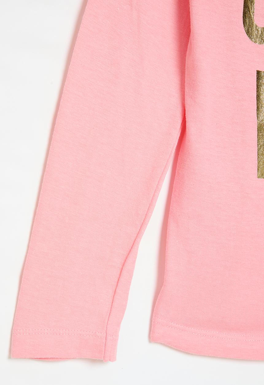 MINOTI - Girls basic good vibe graphic long sleeve top - pink