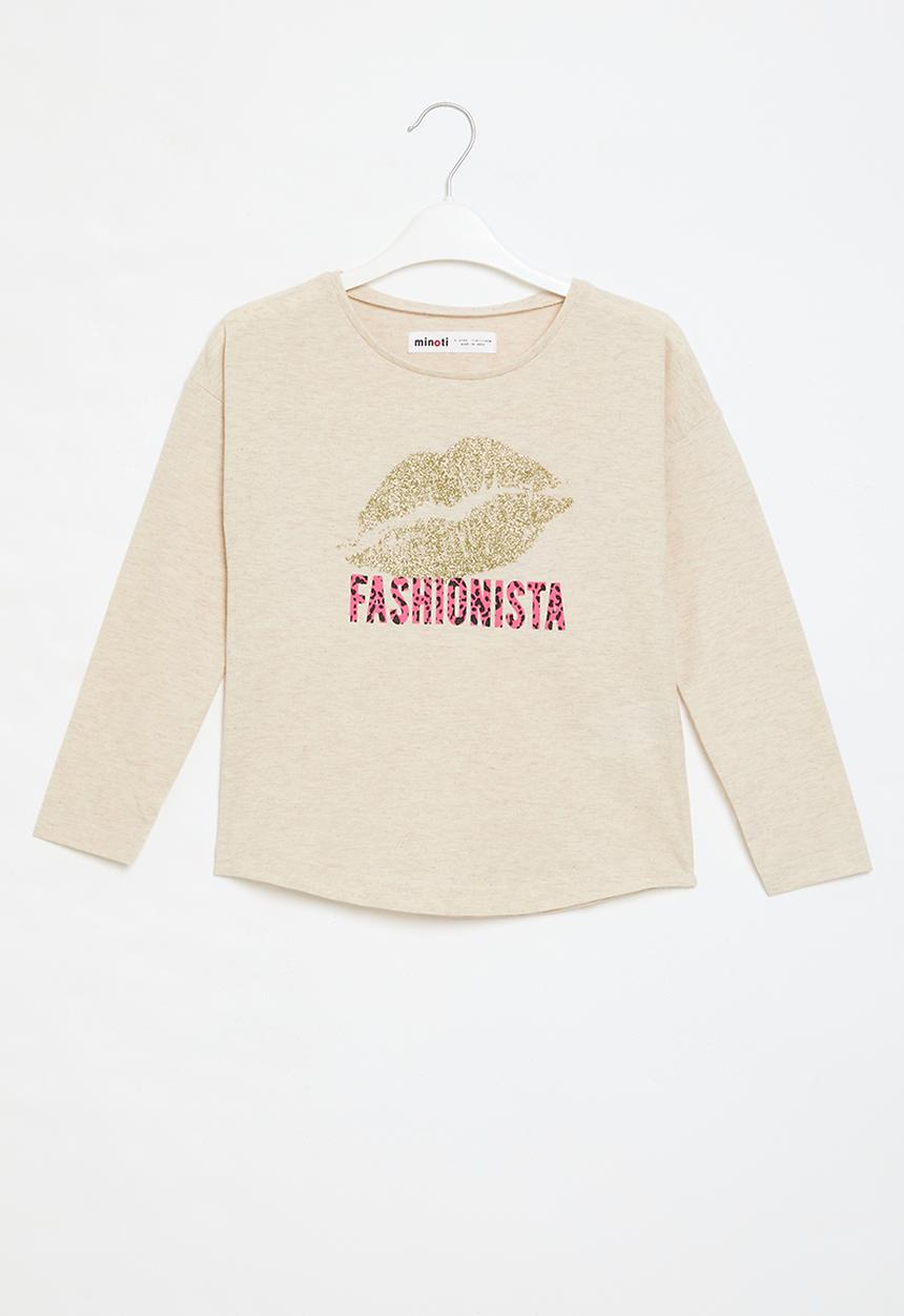 MINOTI - Girls basic fashionista graphic long sleeve top - ecru