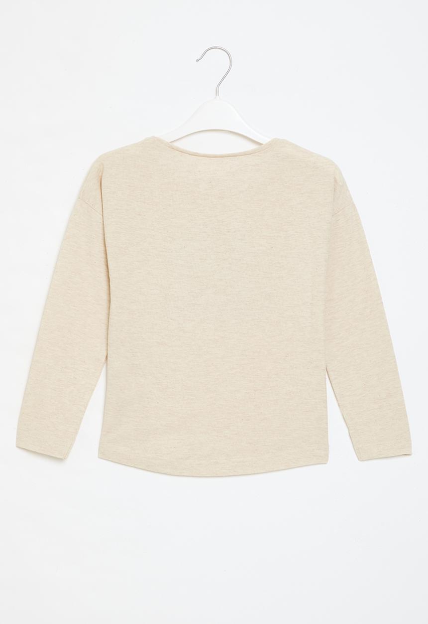 MINOTI - Girls basic fashionista graphic long sleeve top - ecru