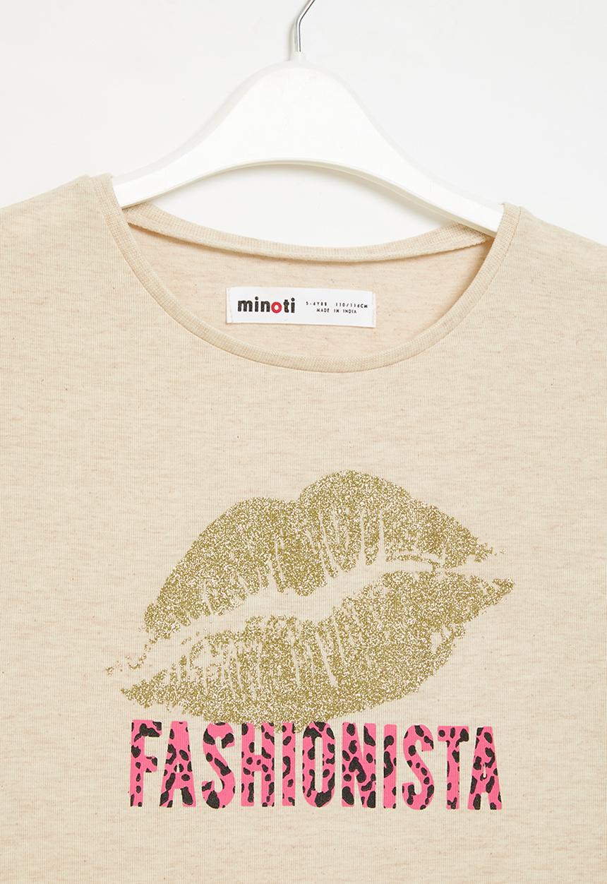 MINOTI - Girls basic fashionista graphic long sleeve top - ecru