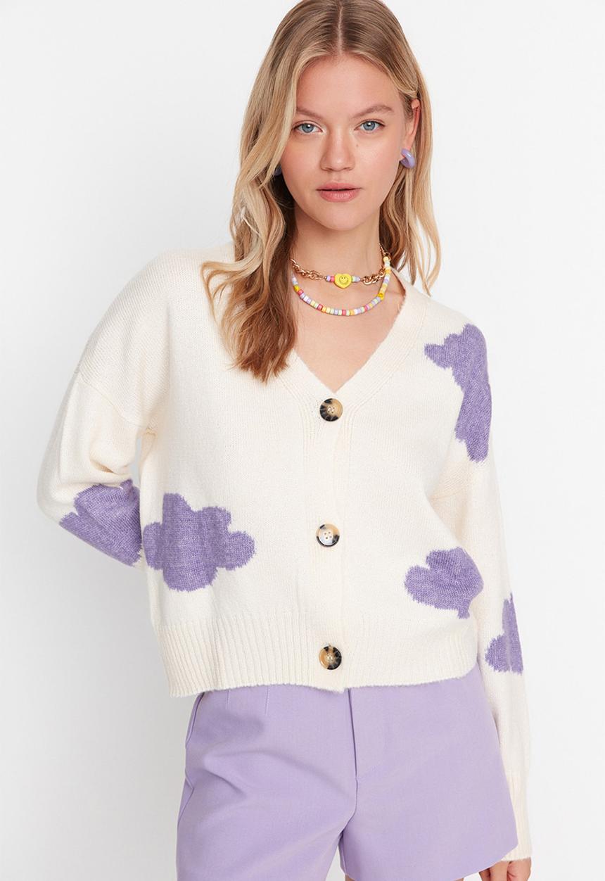 Trendyol - Cloud print cardigan - ecru