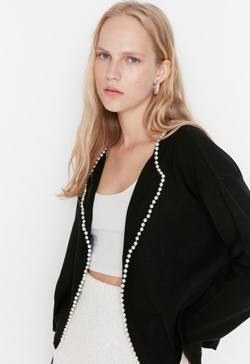 Trendyol - Turndown collar basic cardigan - black