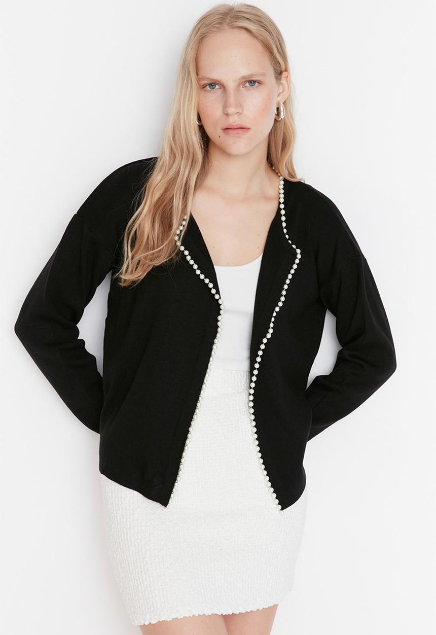 Trendyol - Turndown collar basic cardigan - black