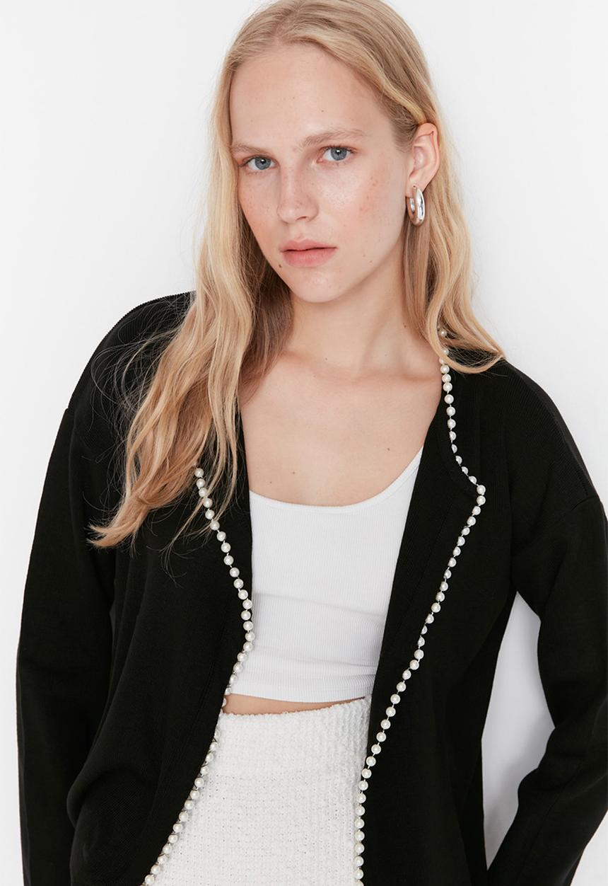 Trendyol - Turndown collar basic cardigan - black