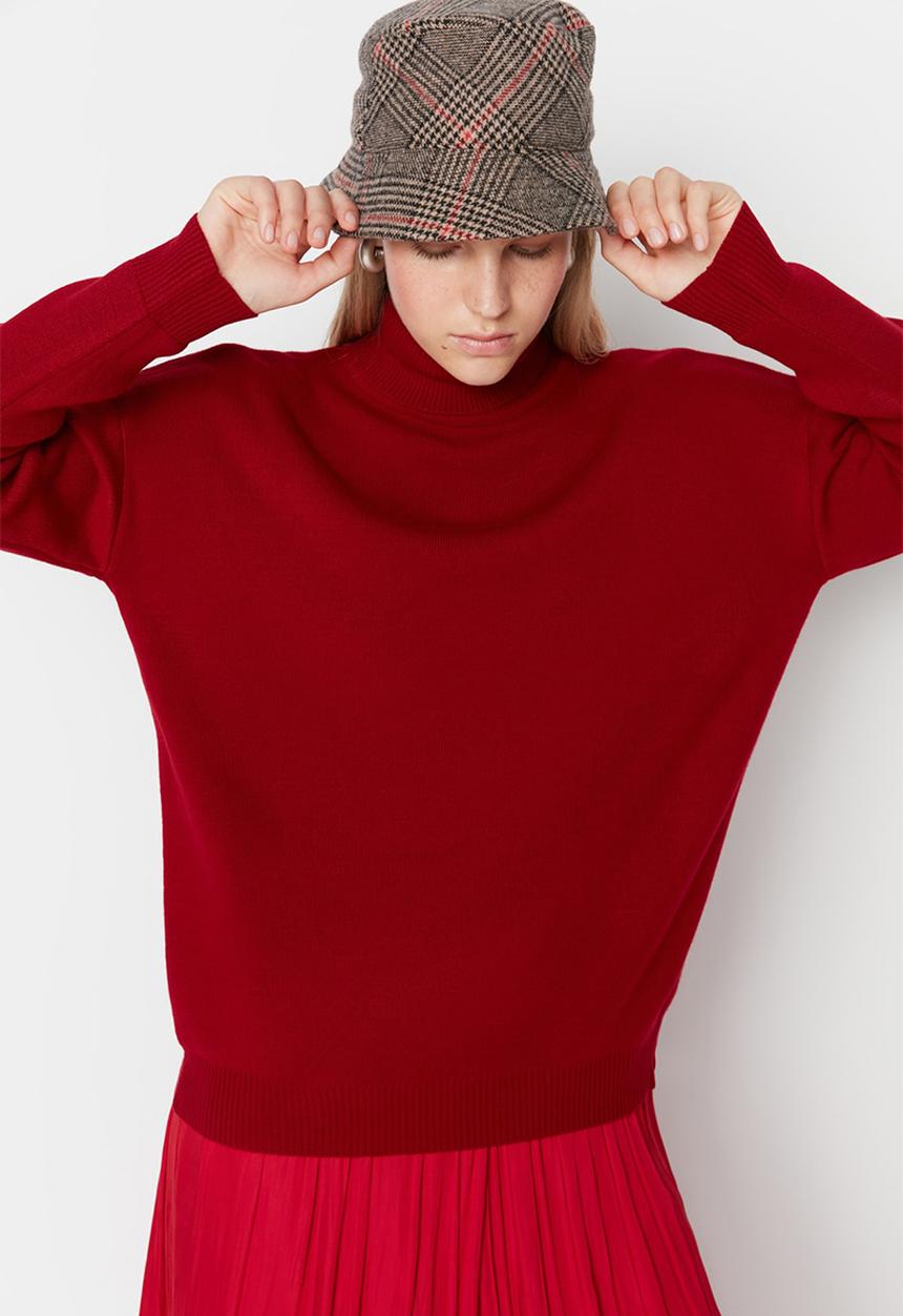 Trendyol - Turtle neck regular sweater - red