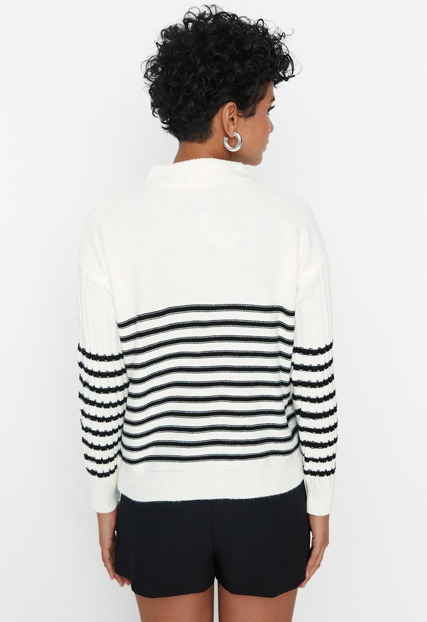 Trendyol - Oversized striped zip sweater - ecru