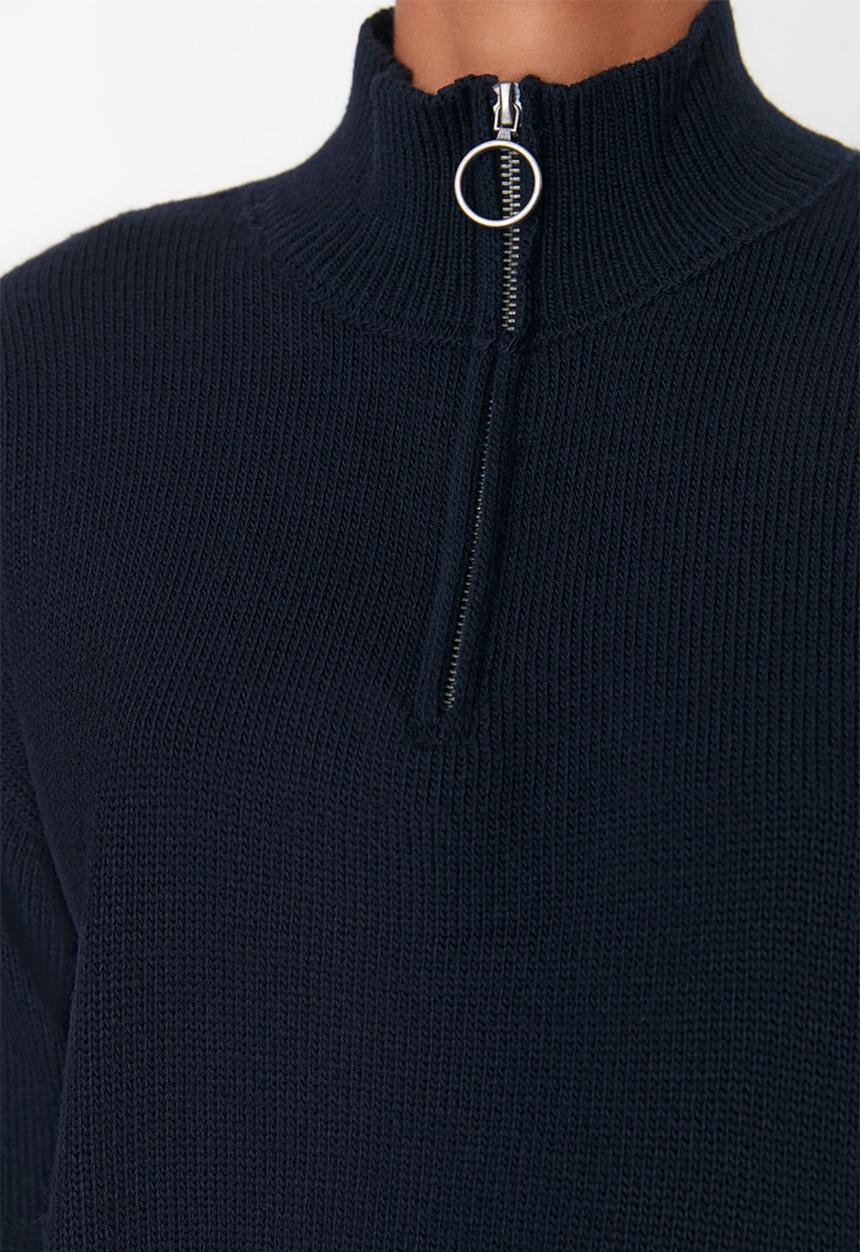 Trendyol - Long sleeve zip knit sweater - navy
