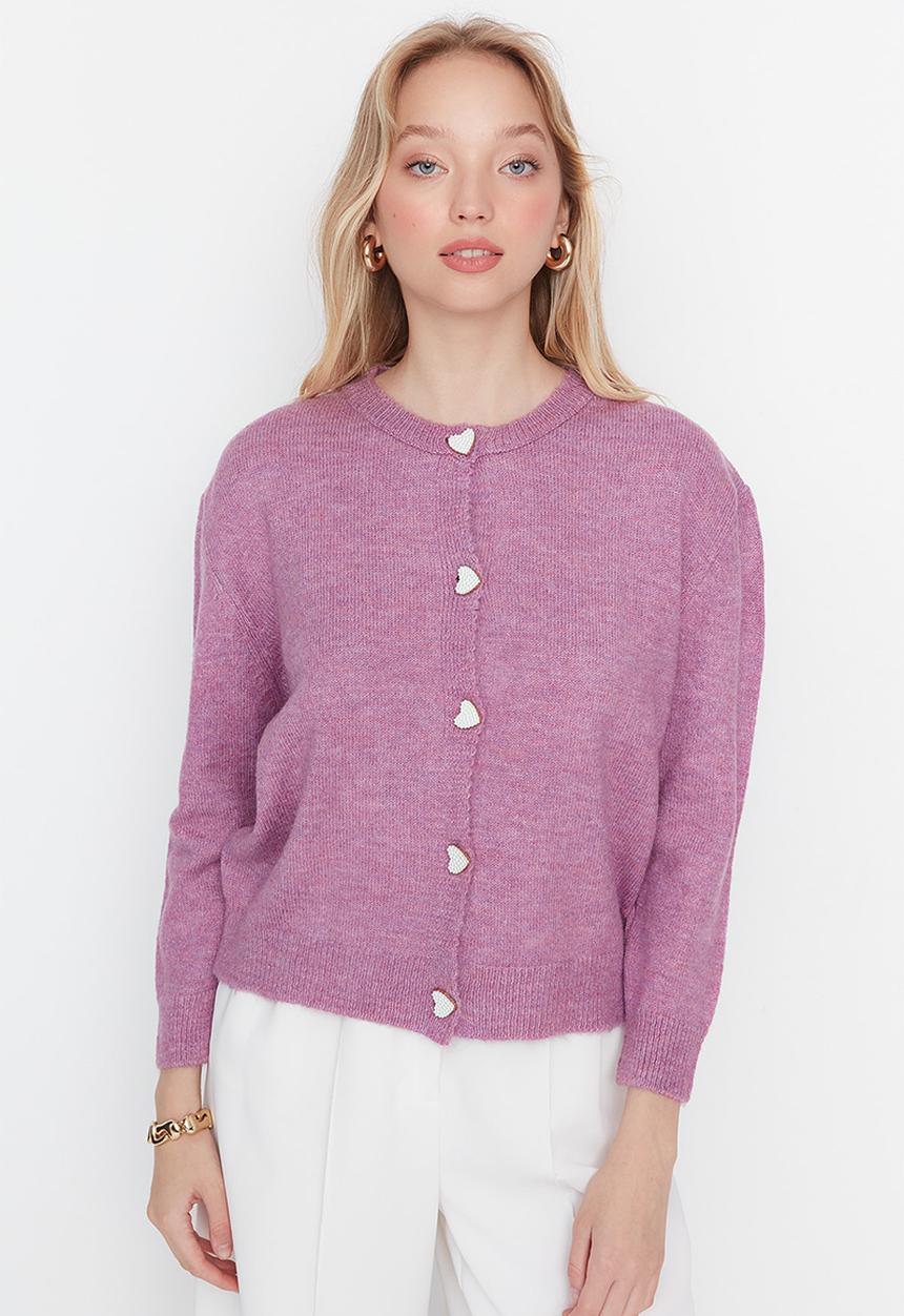Trendyol - Heart button detail cardigan - lilac