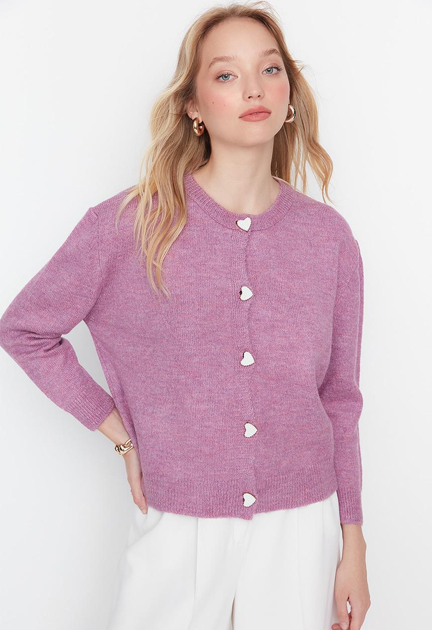 Trendyol - Heart button detail cardigan - lilac
