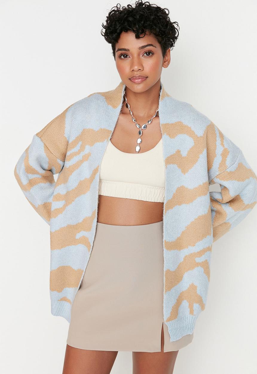 Trendyol - Casual animal print cardigan - light blue
