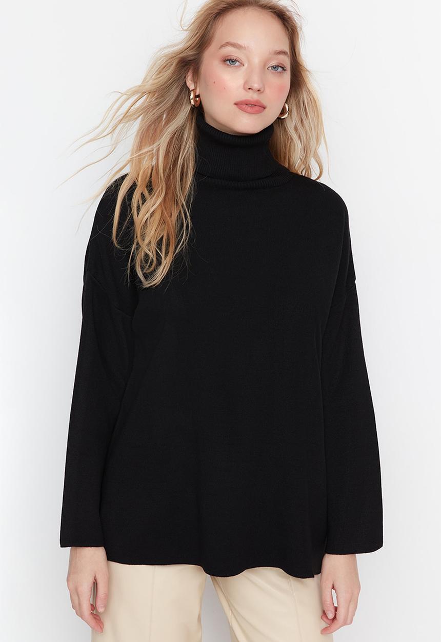 Trendyol - Oversize poloneck sweater - black