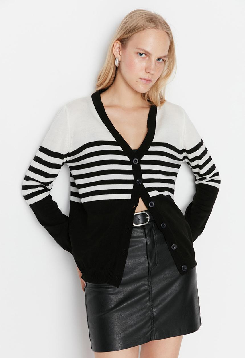 Trendyol - Striped colour black cardigan - black