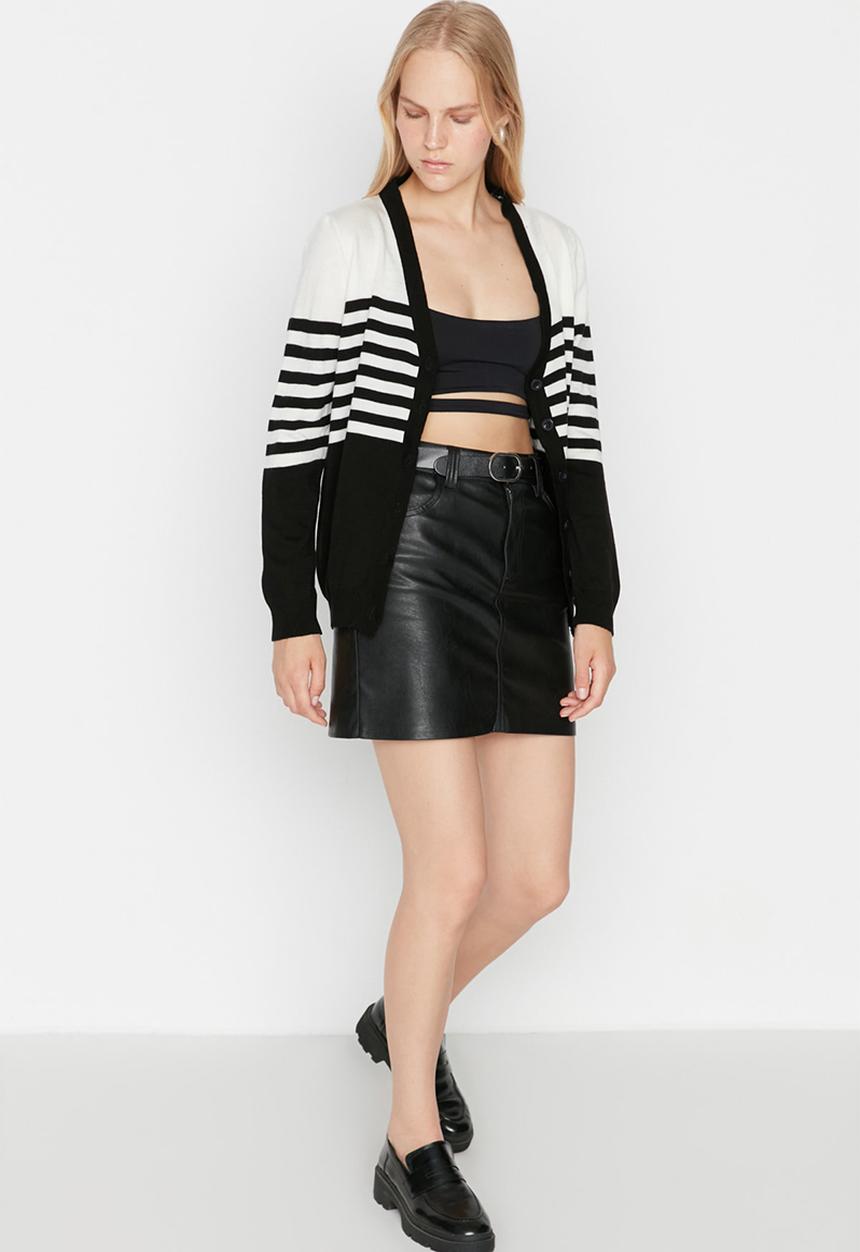 Trendyol - Striped colour black cardigan - black