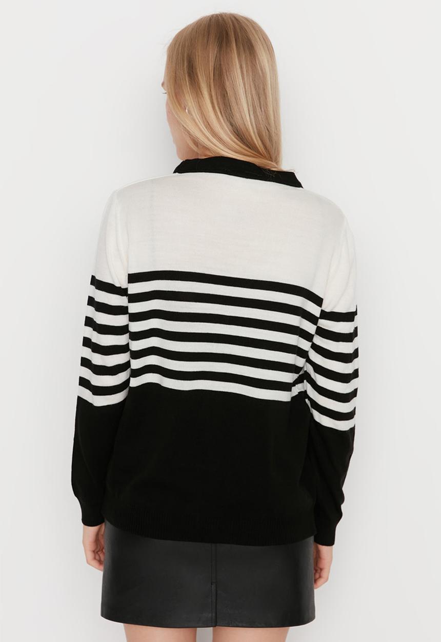 Trendyol - Striped colour black cardigan - black