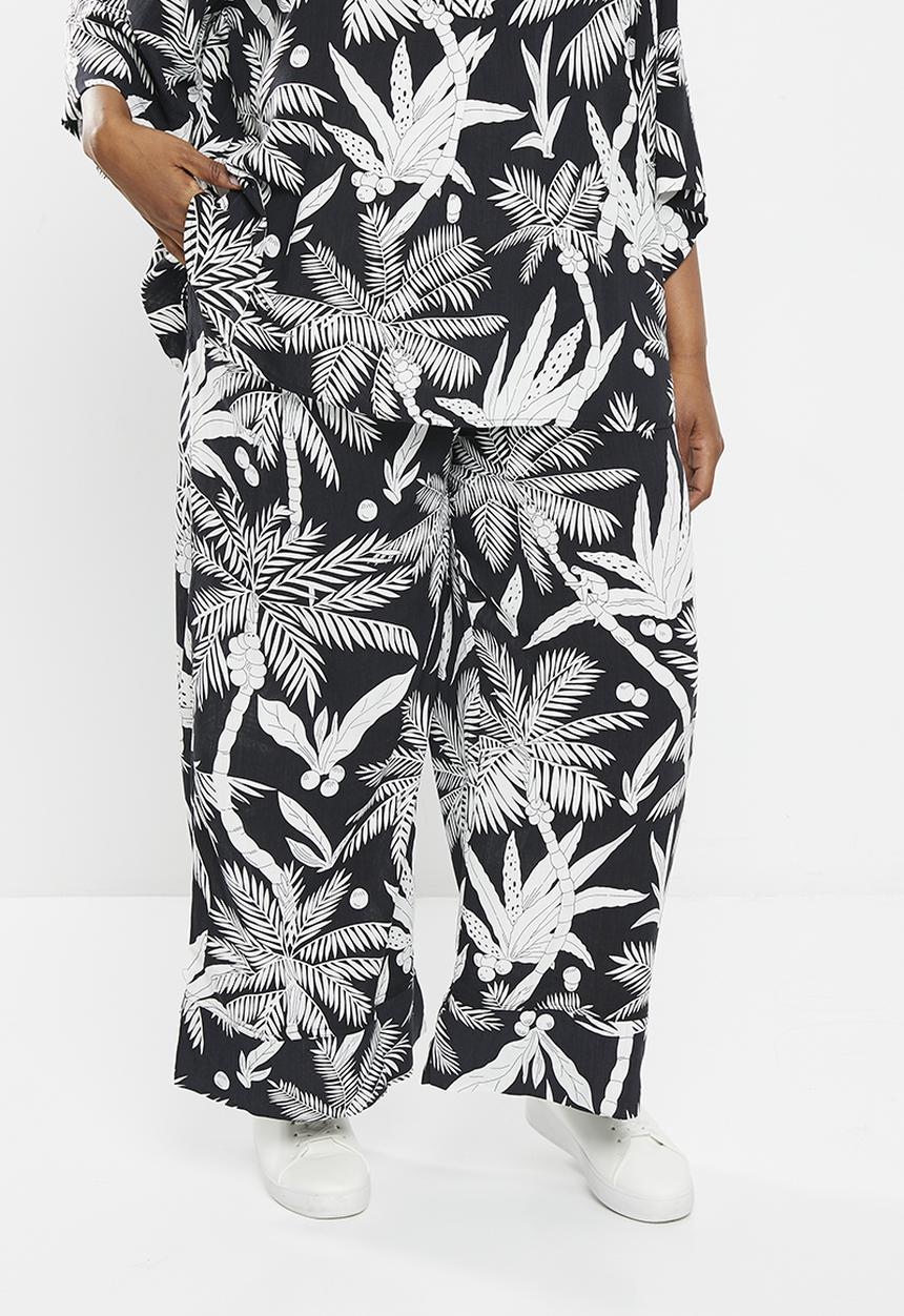 Me&B - Plus viscose cropped wide leg pant - white lotus