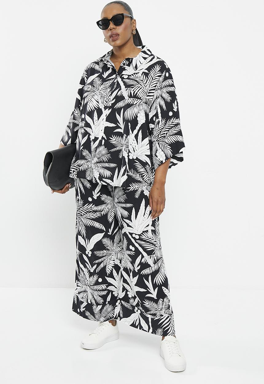 Me&B - Plus viscose cropped wide leg pant - white lotus