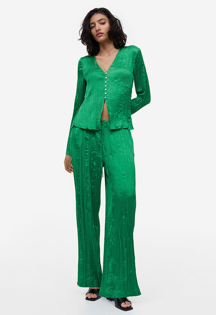 H&M - Pleated satin blouse - green