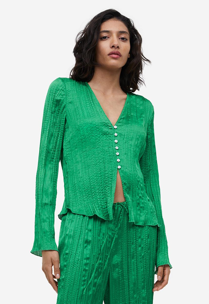 H&M - Pleated satin blouse - green