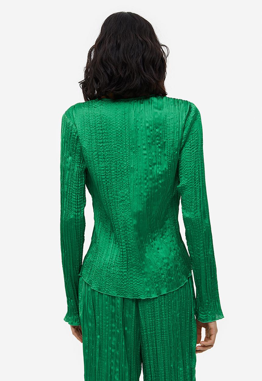 H&M - Pleated satin blouse - green