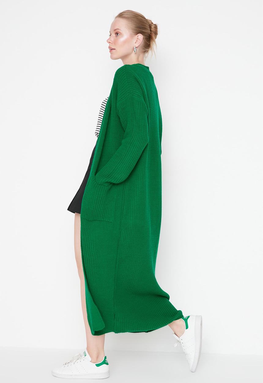 Trendyol - Long basic cardigan - green