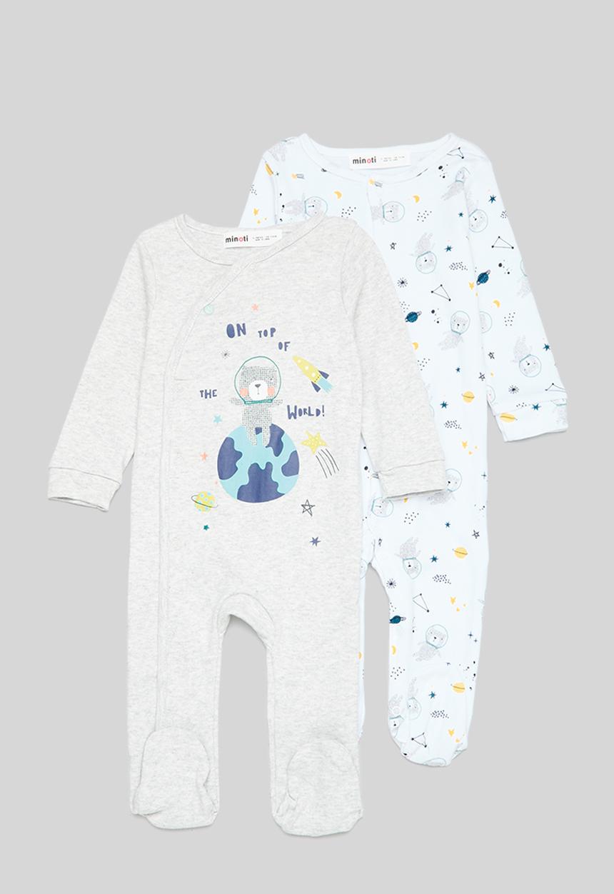 MINOTI - 2 Pack sleepsuits - white & grey