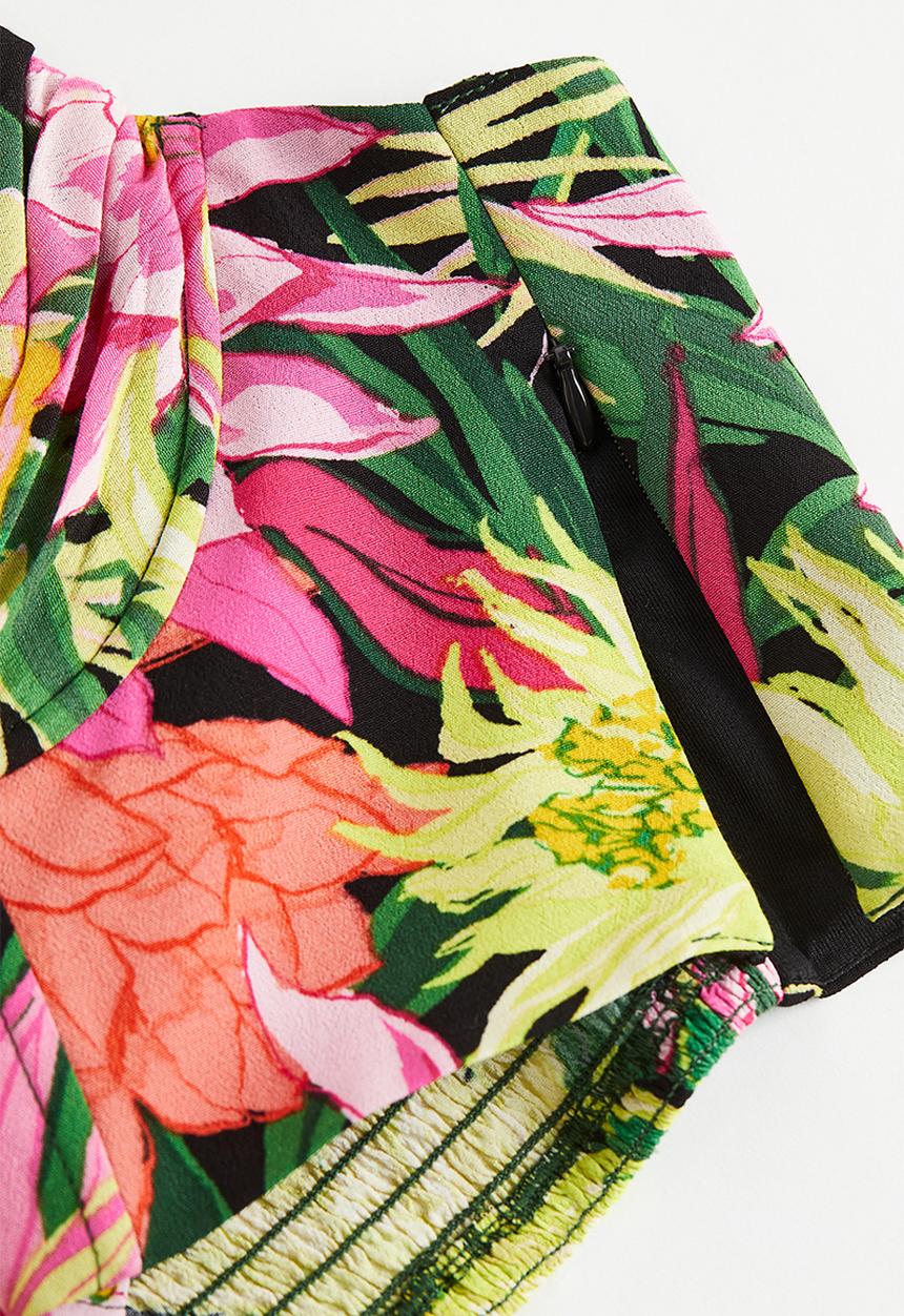 H&M - Crêpe corset top - green floral 