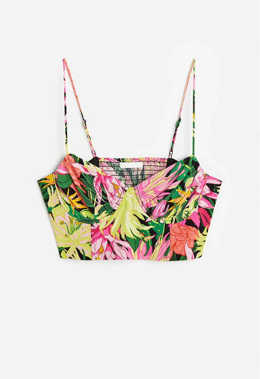 H&M - Crêpe corset top - green floral 