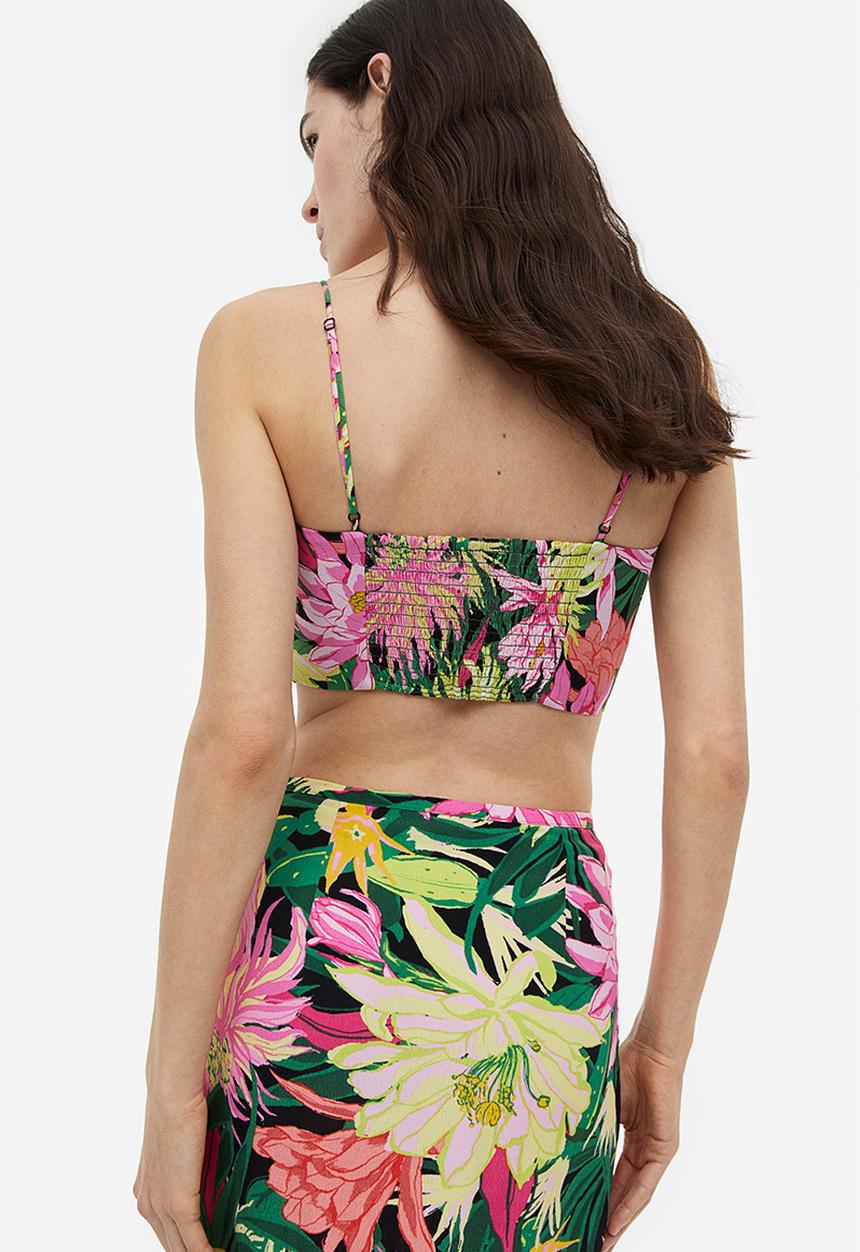 H&M - Crêpe corset top - green floral 